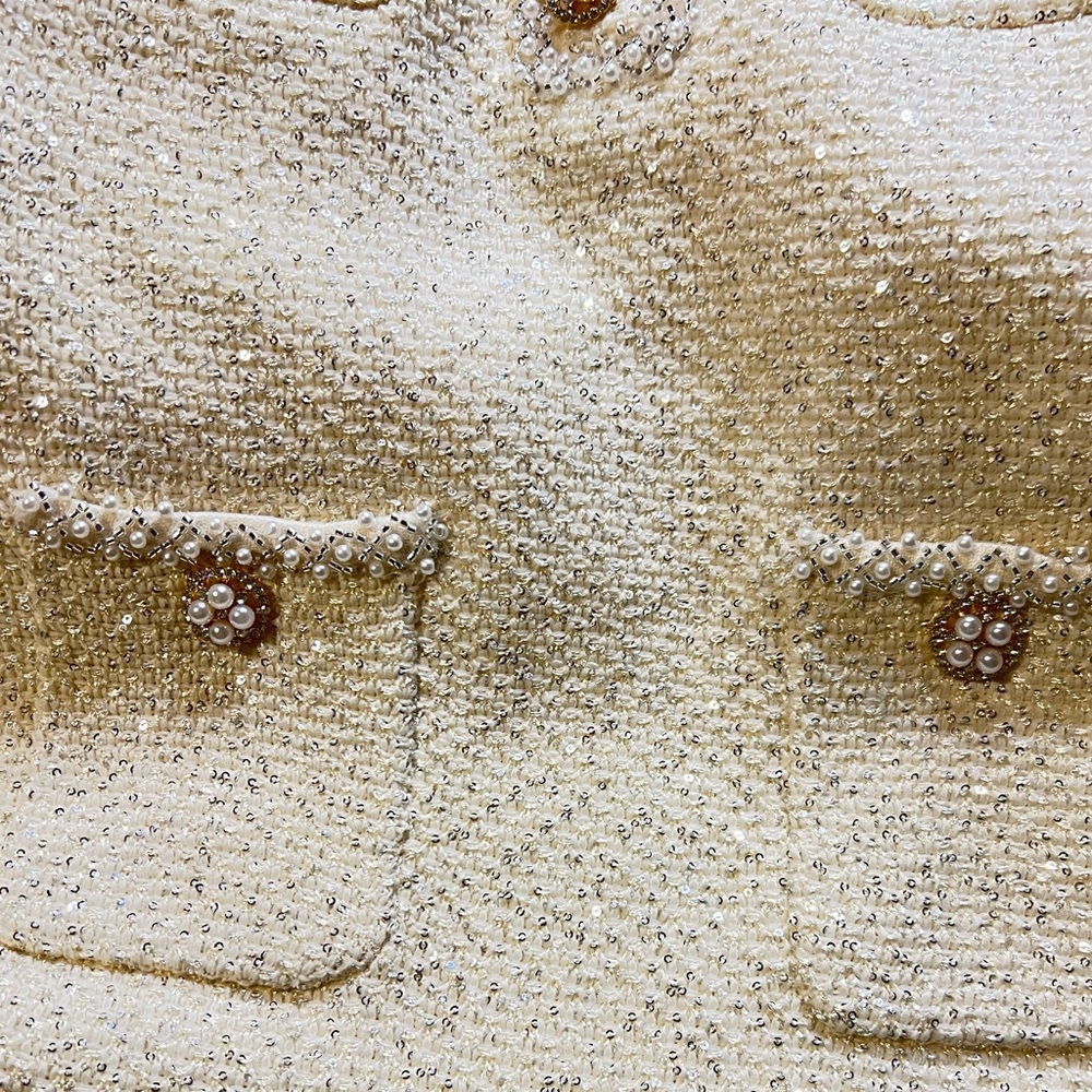 Self Portrait 2023 collection Cream Sequin Knit Pearl Mini Dress Size M - Picture 9 of 11